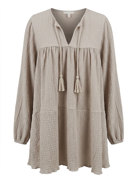 ellos Tops - Ellos Cream Textured Tunic Top with Tassel Detail #173